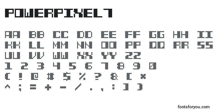 PowerPixel7 Font – alphabet, numbers, special characters