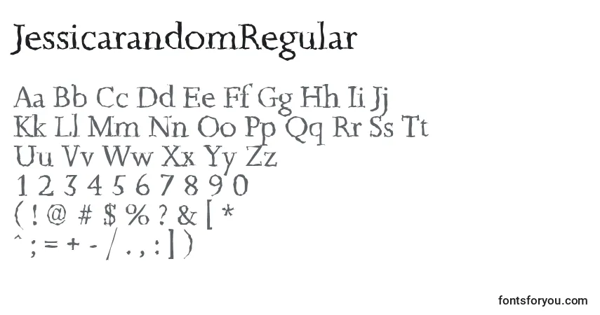 Czcionka JessicarandomRegular – alfabet, cyfry, specjalne znaki