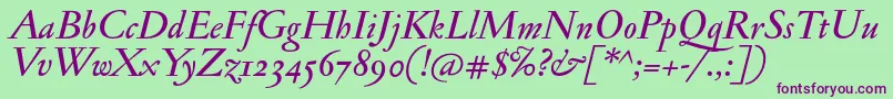 JannonmedosfItalic Font – Purple Fonts on Green Background