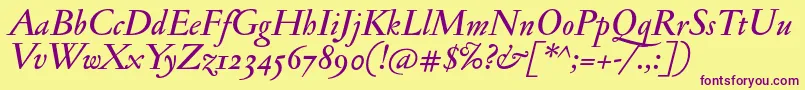 JannonmedosfItalic Font – Purple Fonts on Yellow Background