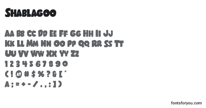Schriftart Shablagoo – Alphabet, Zahlen, spezielle Symbole