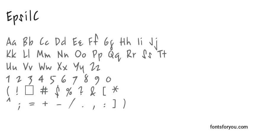 A fonte EpsilC – alfabeto, números, caracteres especiais