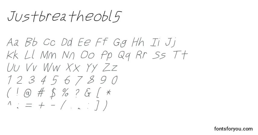 Czcionka Justbreatheobl5 – alfabet, cyfry, specjalne znaki