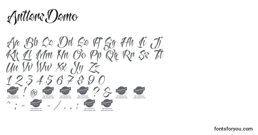 Schriftart AntlersDemo – Alphabet, Zahlen, spezielle Symbole