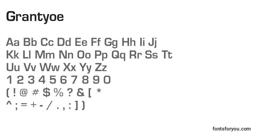 Schriftart Grantyoe – Alphabet, Zahlen, spezielle Symbole