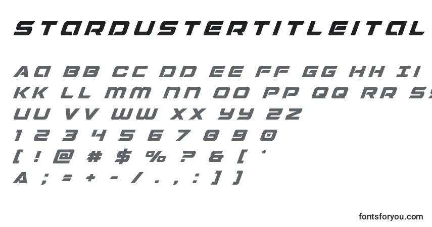 Schriftart Stardustertitleital – Alphabet, Zahlen, spezielle Symbole