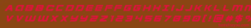 フォントStardustertitleital – 赤い文字が茶色の背景にあります。