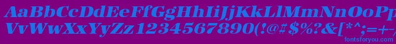 UrwantiquatultbolextwidOblique-Schriftart – Blaue Schriften auf violettem Hintergrund