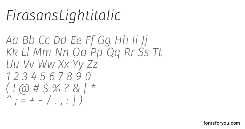 Шрифт FirasansLightitalic – алфавит, цифры, специальные символы