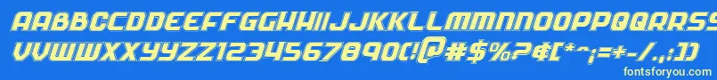 Soldieracadital-Schriftart – Gelbe Schriften auf blauem Hintergrund