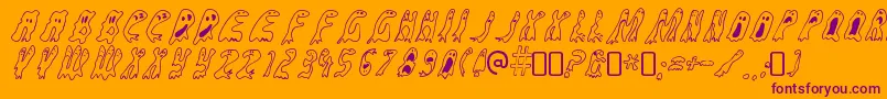 GroovyghostiesRegular-Schriftart – Violette Schriften auf orangefarbenem Hintergrund