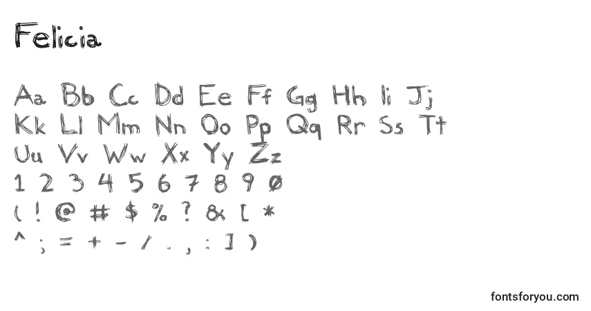 Czcionka Felicia – alfabet, cyfry, specjalne znaki