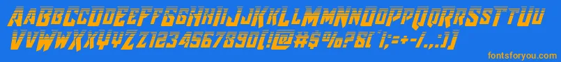 Raidercrusaderhalf-Schriftart – Orangefarbene Schriften auf blauem Hintergrund