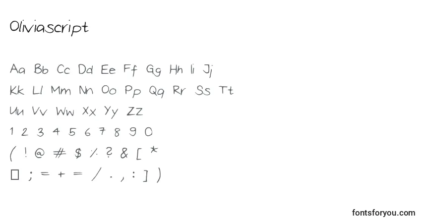 Czcionka Oliviascript – alfabet, cyfry, specjalne znaki