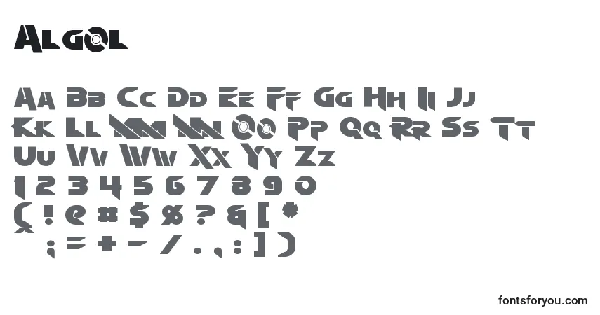 A fonte Algol – alfabeto, números, caracteres especiais