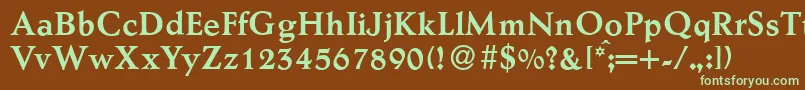 フォントAesopBold – 緑色の文字が茶色の背景にあります。