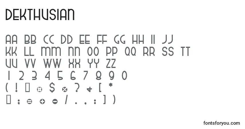 Czcionka Dekthusian – alfabet, cyfry, specjalne znaki