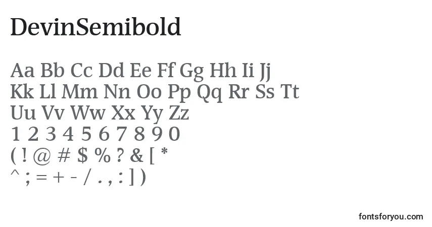 Czcionka DevinSemibold – alfabet, cyfry, specjalne znaki