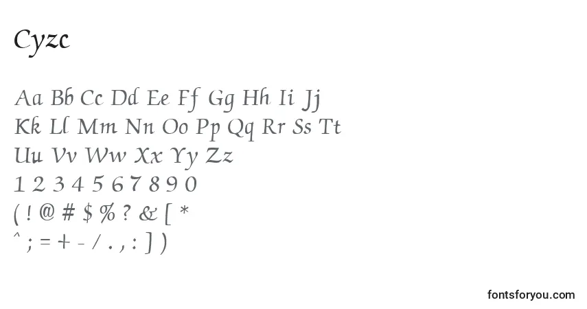 Шрифт Cyzc – алфавит, цифры, специальные символы