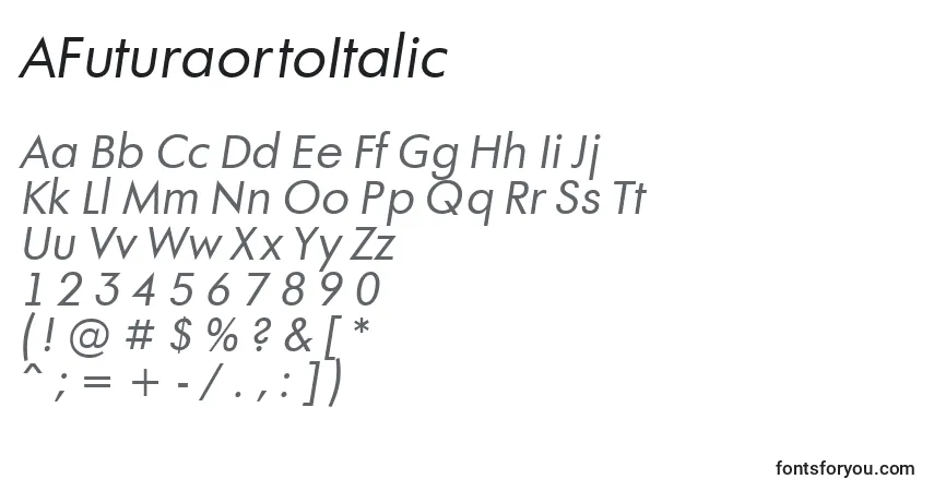 Шрифт AFuturaortoItalic – алфавит, цифры, специальные символы