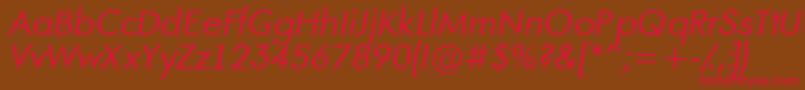 フォントAFuturaortoItalic – 赤い文字が茶色の背景にあります。