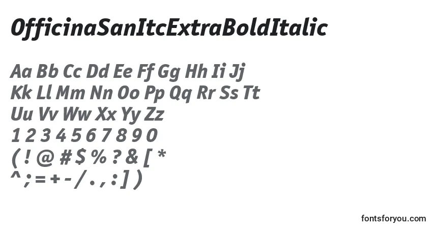 Czcionka OfficinaSanItcExtraBoldItalic – alfabet, cyfry, specjalne znaki