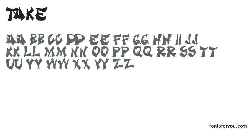 Schriftart Take – Alphabet, Zahlen, spezielle Symbole