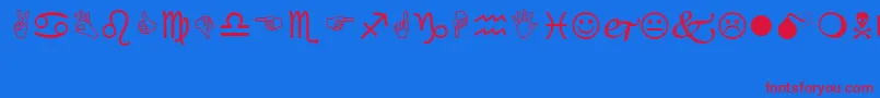 Wingding-Schriftart – Rote Schriften auf blauem Hintergrund