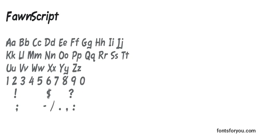 Schriftart FawnScript – Alphabet, Zahlen, spezielle Symbole