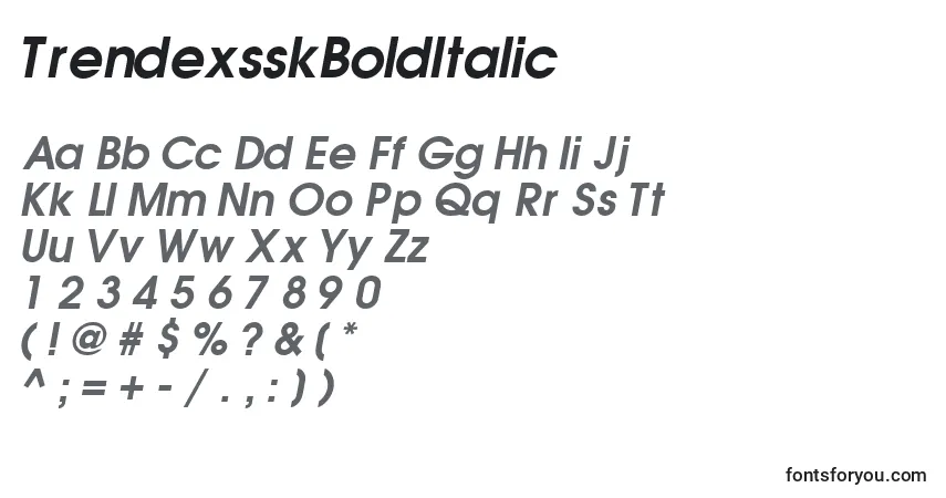 A fonte TrendexsskBoldItalic – alfabeto, números, caracteres especiais