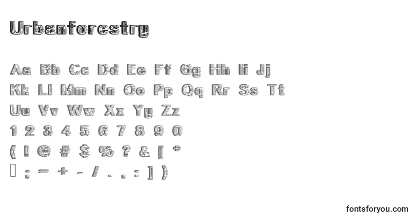 Czcionka Urbanforestry – alfabet, cyfry, specjalne znaki