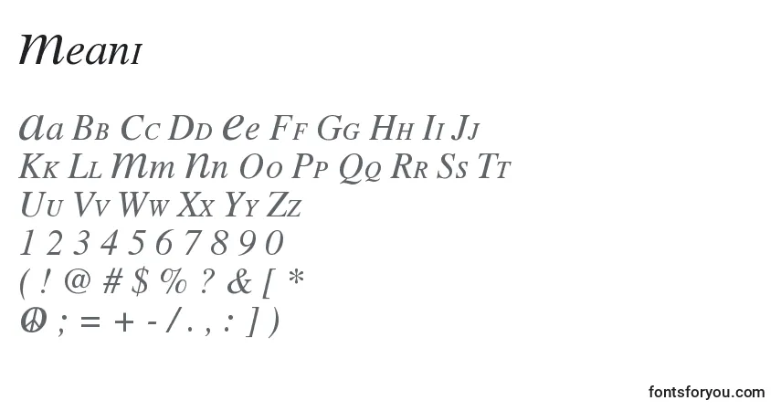 Schriftart Meani – Alphabet, Zahlen, spezielle Symbole