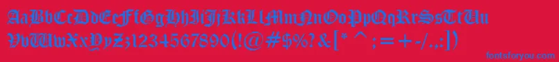 MidevilNormal-Schriftart – Blaue Schriften auf rotem Hintergrund