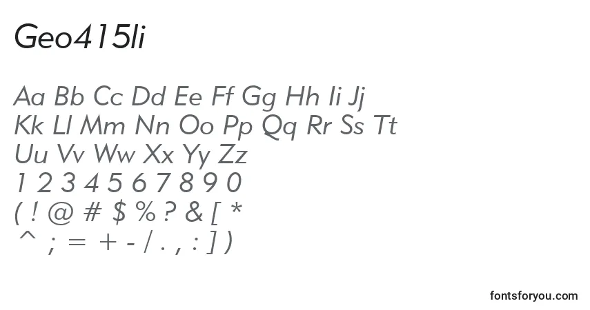 A fonte Geo415li – alfabeto, números, caracteres especiais