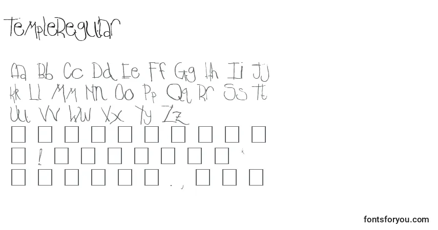 Czcionka TempleRegular – alfabet, cyfry, specjalne znaki