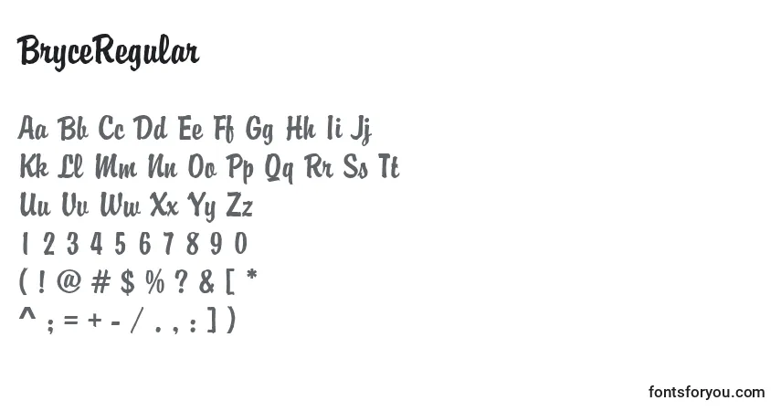 Czcionka BryceRegular – alfabet, cyfry, specjalne znaki