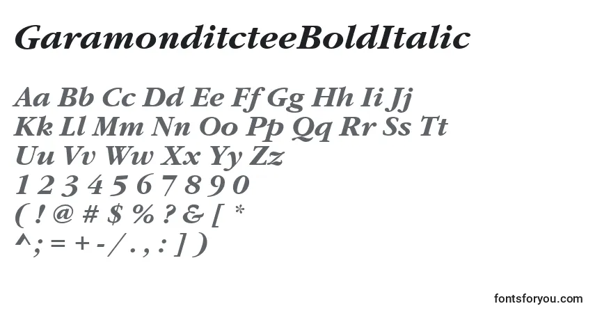 Шрифт GaramonditcteeBoldItalic – алфавит, цифры, специальные символы