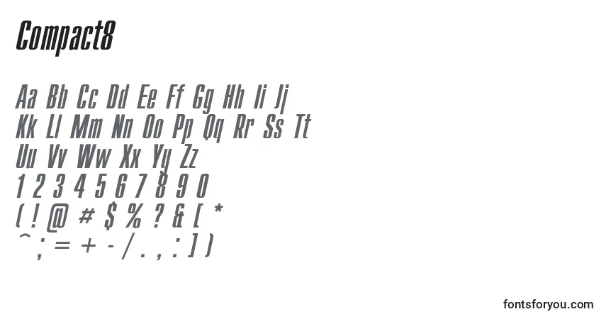 Compact8-fontti – aakkoset, numerot, erikoismerkit