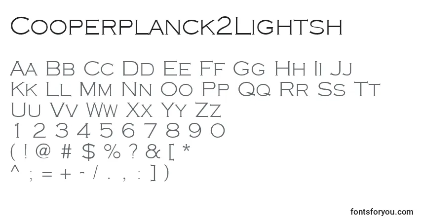 Czcionka Cooperplanck2Lightsh – alfabet, cyfry, specjalne znaki