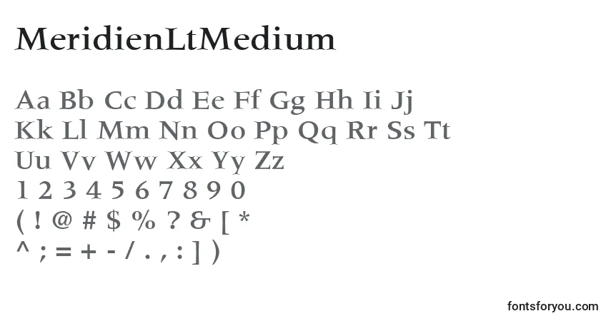 A fonte MeridienLtMedium – alfabeto, números, caracteres especiais