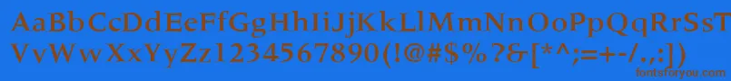 フォントMeridienLtMedium – 茶色の文字が青い背景にあります。