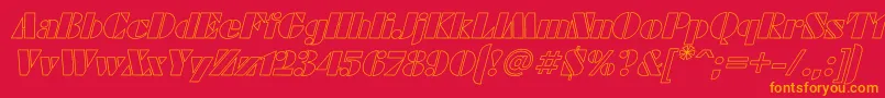 FuturaeugeniaHoItalic-Schriftart – Orangefarbene Schriften auf rotem Hintergrund