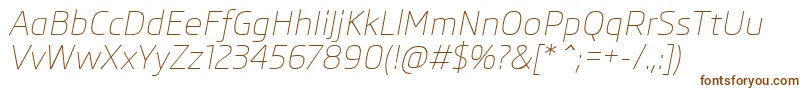 SkodaProLightItalic-Schriftart – Braune Schriften auf weißem Hintergrund