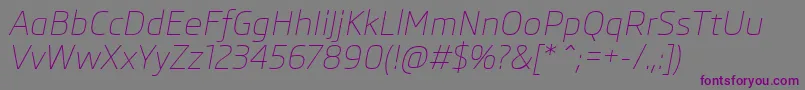 フォントSkodaProLightItalic – 紫色のフォント、灰色の背景