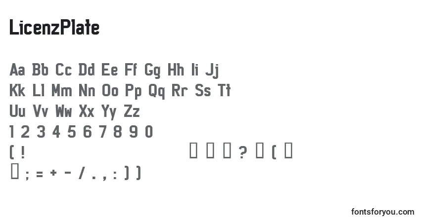 A fonte LicenzPlate – alfabeto, números, caracteres especiais