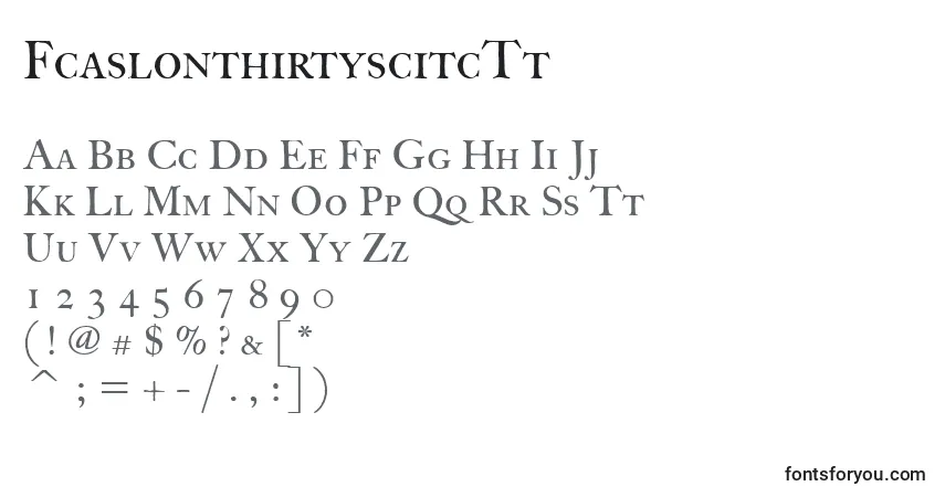 Czcionka FcaslonthirtyscitcTt – alfabet, cyfry, specjalne znaki