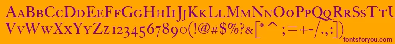 FcaslonthirtyscitcTt-Schriftart – Violette Schriften auf orangefarbenem Hintergrund