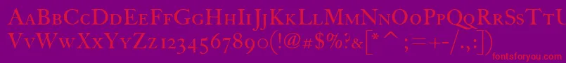 FcaslonthirtyscitcTt-fontti – punaiset fontit violetilla taustalla