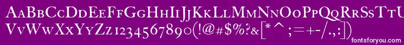 FcaslonthirtyscitcTt-fontti – valkoiset fontit violetilla taustalla