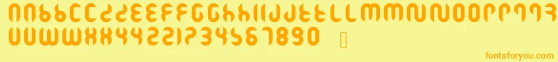 フォントRamasuri – オレンジの文字が黄色の背景にあります。